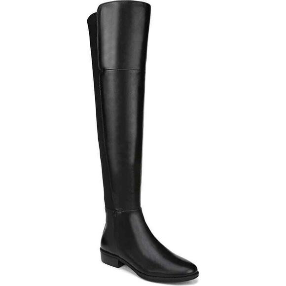 Sam Edelman Womens Pam Over The Knee Boots Black Almond Toe Leather Zip 6.5 M - Picture 1 of 12